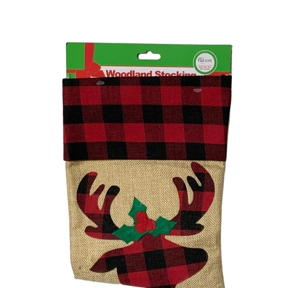 Christmas Stockings Reindeer Moose Holiday Buffalo Check Plaid 17 in 2 Piece Set